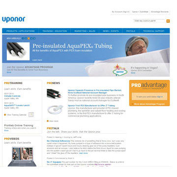 The new Uponorpro.com site features valuable information on training, industry news, videos and even an online forum where visitors can correspond with other professionals.
